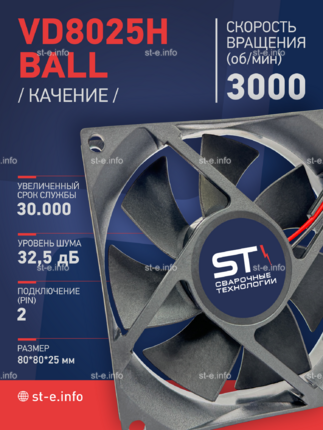 Вентилятор  VD8025H Ball (качения) 12V - st-e.info - Калининград